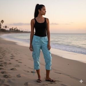 VTG Y2K The Limited Tierney Fit Blue Paratrooper Cropped Cargo Pants Size 6